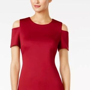 CALVIN KLEIN Red Cold Shoulder Short Sleeve Dress